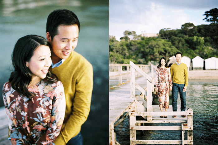 natural light film engagement portraits by the sea