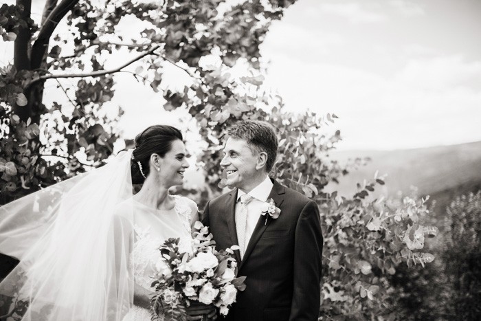 bride with her father before the wedding ceremony