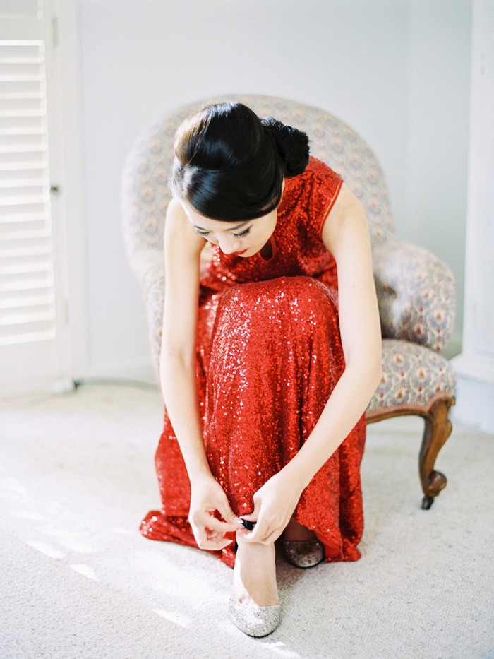 chinese tea ceremony bride in red dress