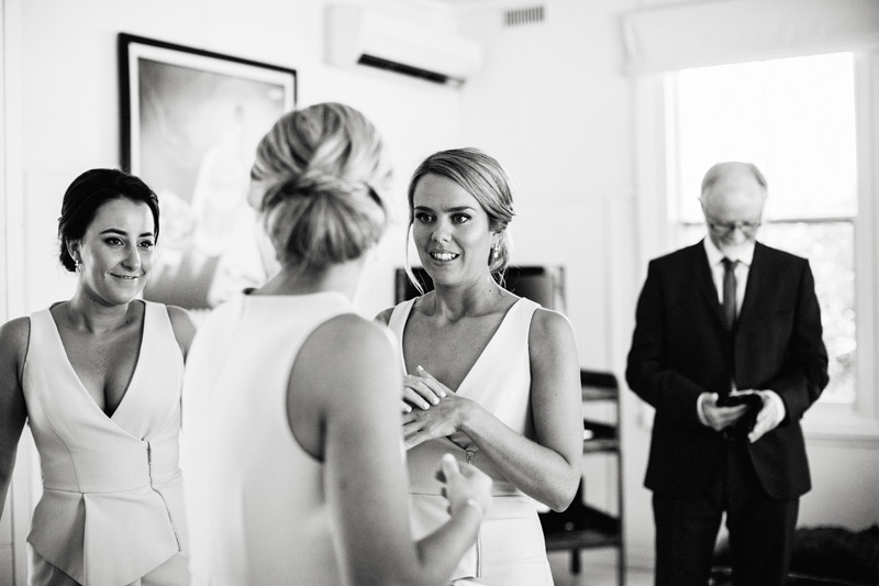 bridesmaids getting ready black and white photography