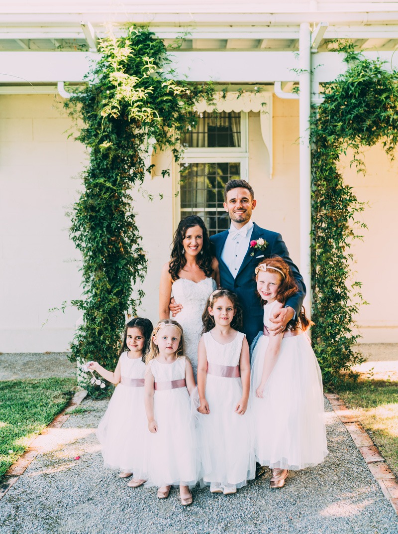 wedding flower girls bride and groom