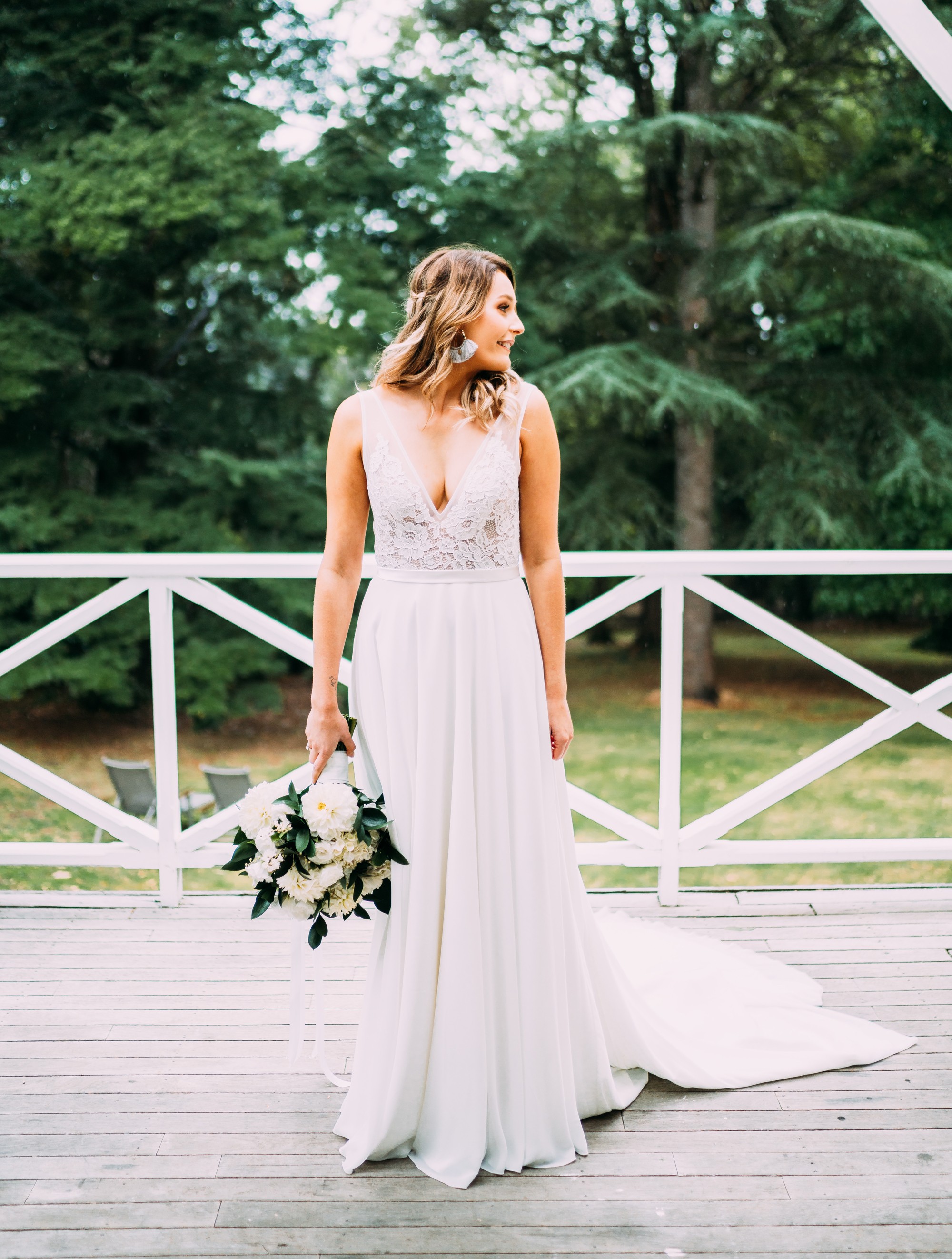 hot bride with wedding bouquet