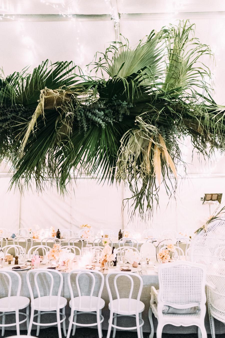wedding greenery hanging from the ceiling