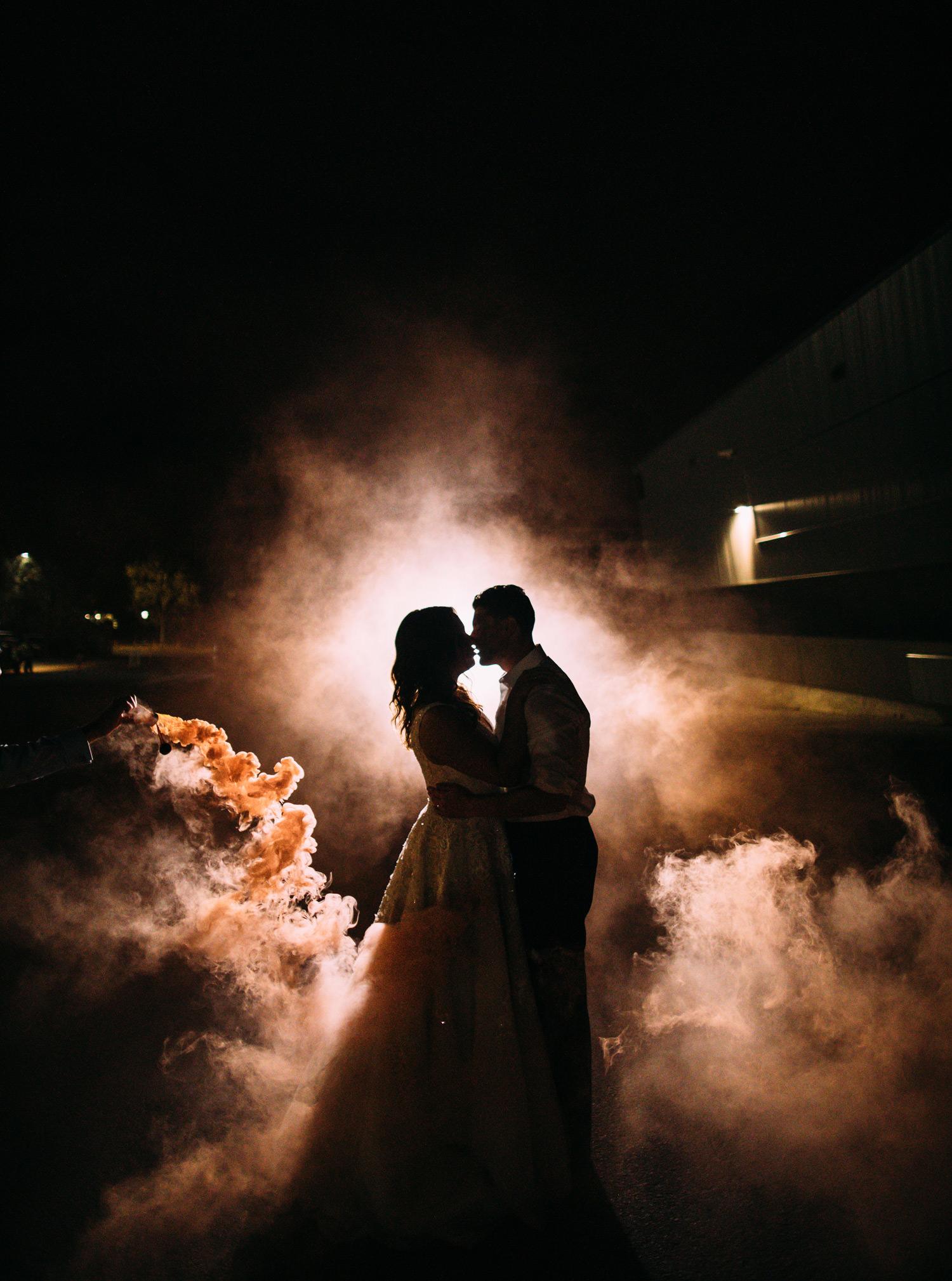 Smoke bombs wedding photography